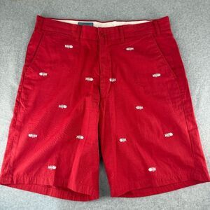 Castaway Nantucket Island Mens Red Embroidered Fish Bone Shorts‎ Size 34 Cotton